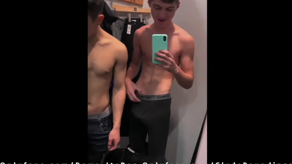 18 year old twinks get caught while sucking dicks & cumming in public changing/dressing room