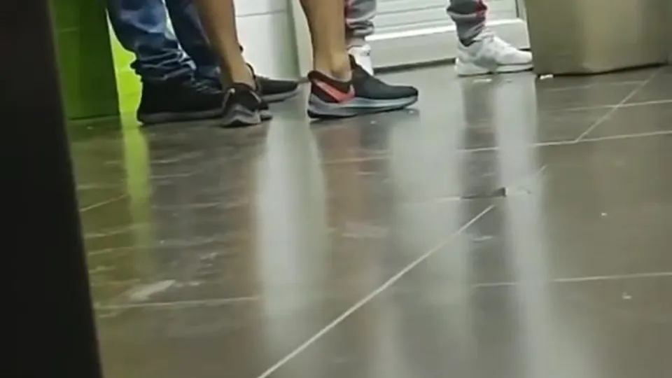 3 guys play and suck in public bathroom - ThisVid.com