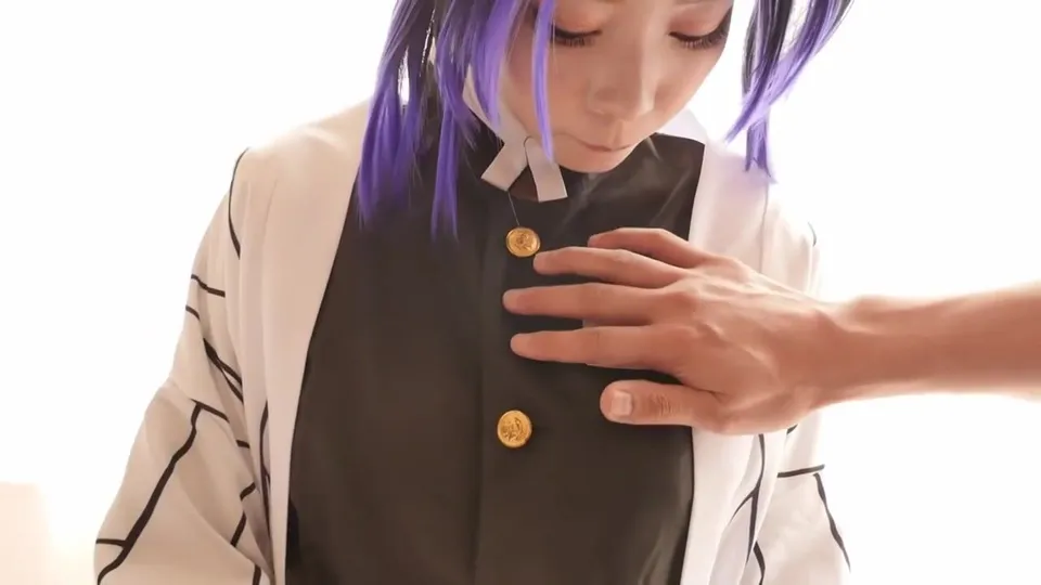 cosplay schoolgirl touching chest