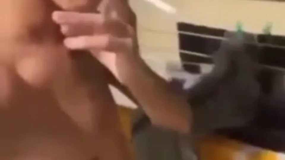A horny young guy humps air with his pointy hard dick