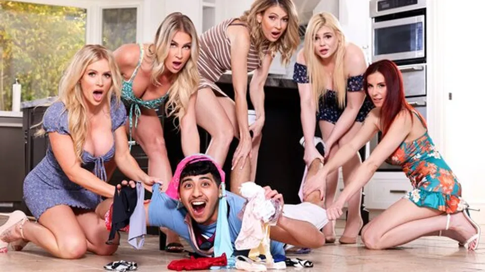A young guy with his mothers has fun in group porn 