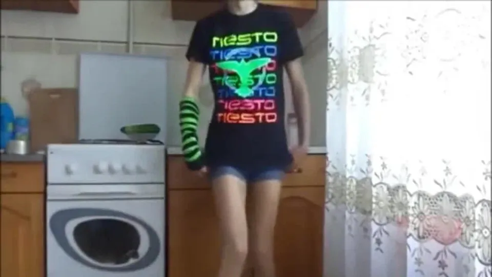 AHV-HD - Young teen riding cucumber and cumming