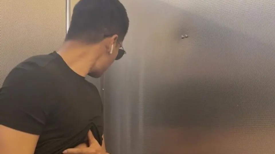 AHV - It's super naughty to play cock in a public toilet