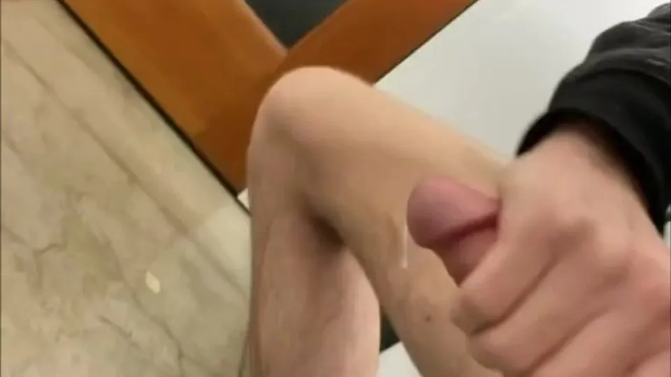 solo male masturbates on toilet