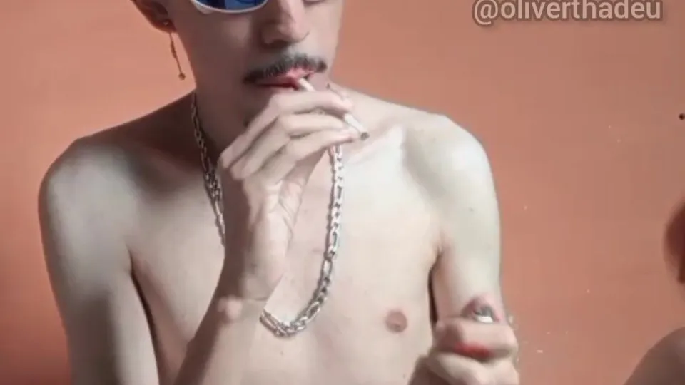 AHV - Skinny white Brazilian Maloka, jerking off and smoking