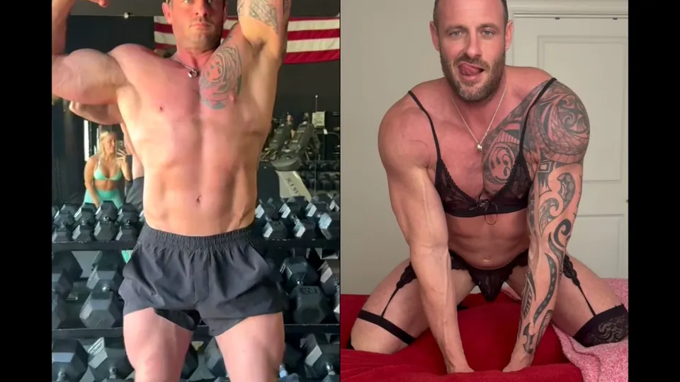ALPHA BODYBUILDER AT THE GYM, LINGERIE SLUT AT HOME - ThisVid.com