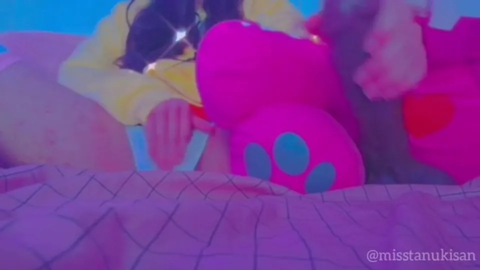 Asian Teen Masturbates with Plushie, Gives Handjob