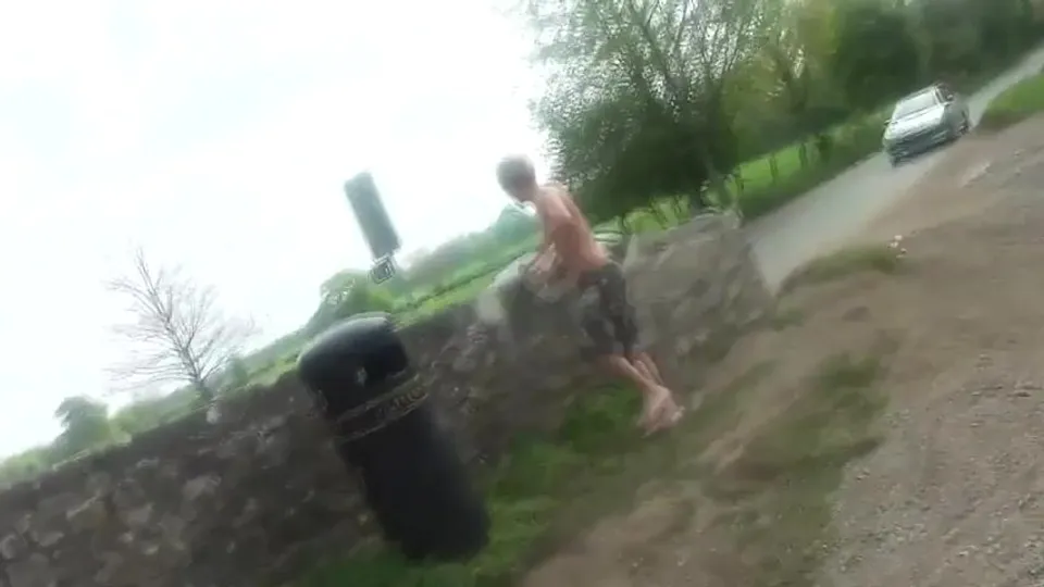 Amateur webcam: Naked dive into a river