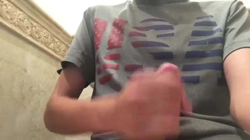 American twink nuts in the bathroom in his dorm
