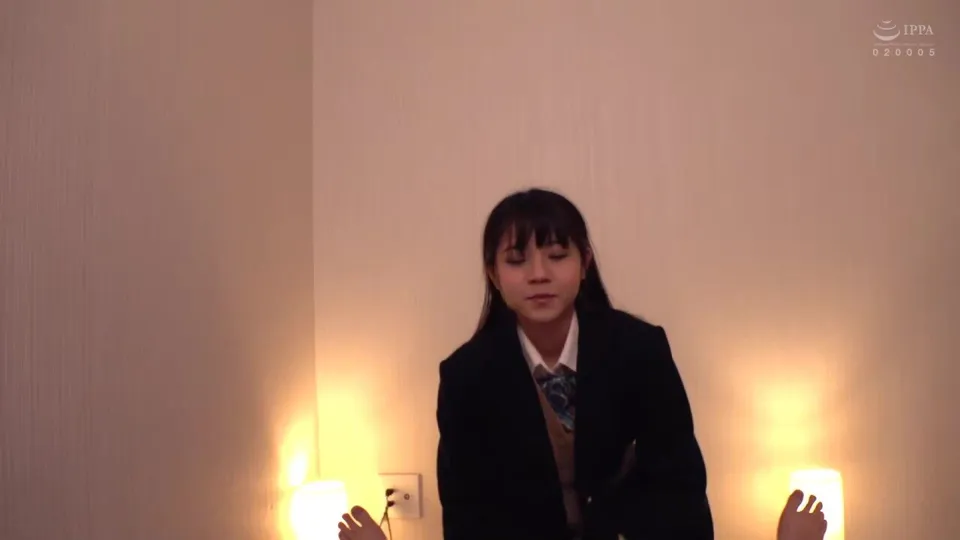 asian schoolgirl in uniform between lamps