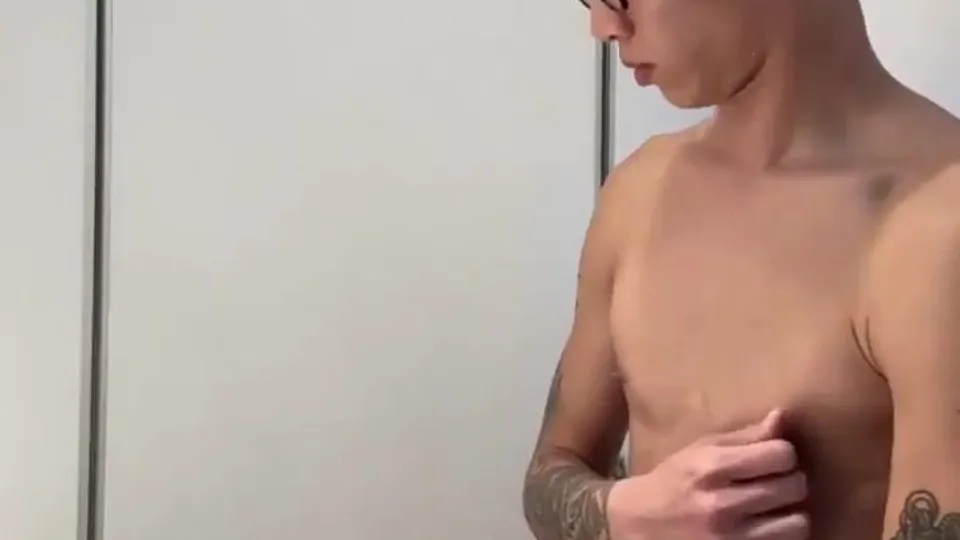 Asian Twink Jerks Off in Men's Room