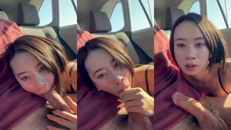 Australian Chinese young lady was given a blowjob in the car and was creampied on the face 