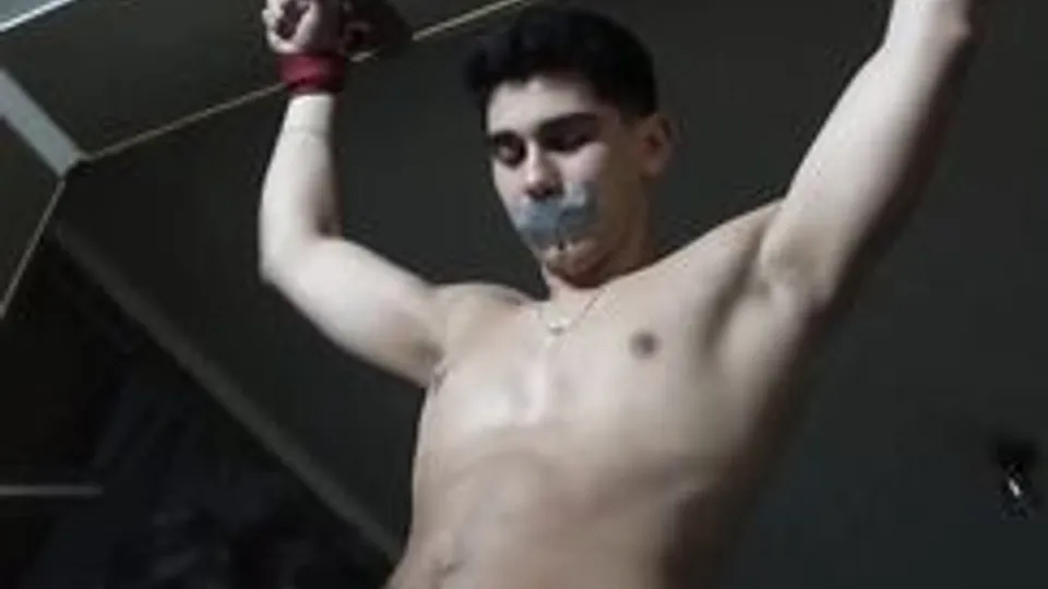 BDSM military twink bound tied feet and dick licking pt 4