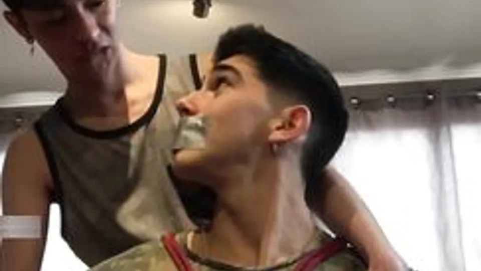 BDSM military twink bound tied feet licking pt 1