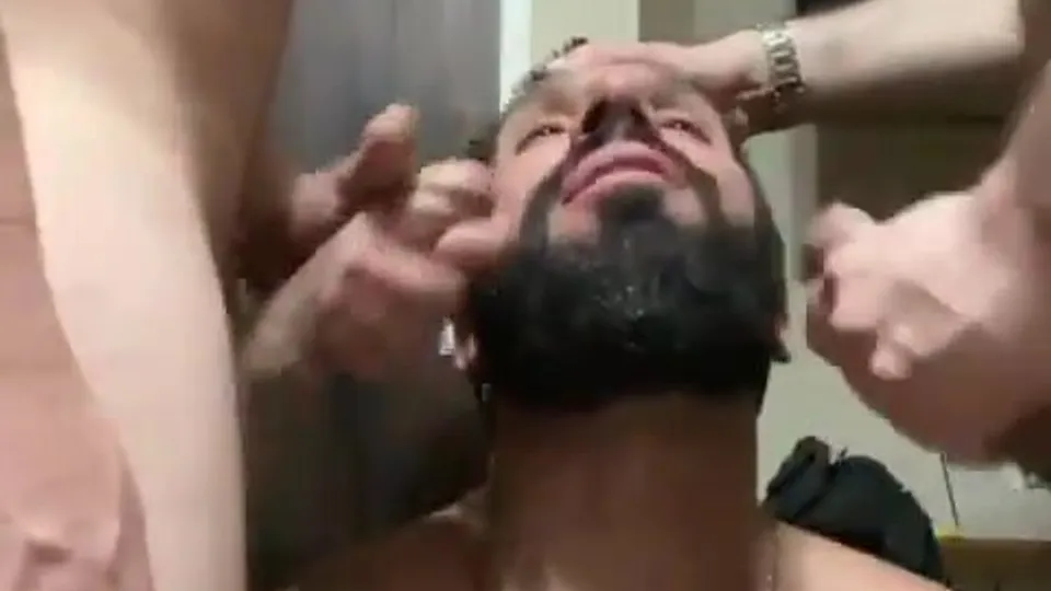 Bearded daddy sub - two cock facial - ThisVid.com