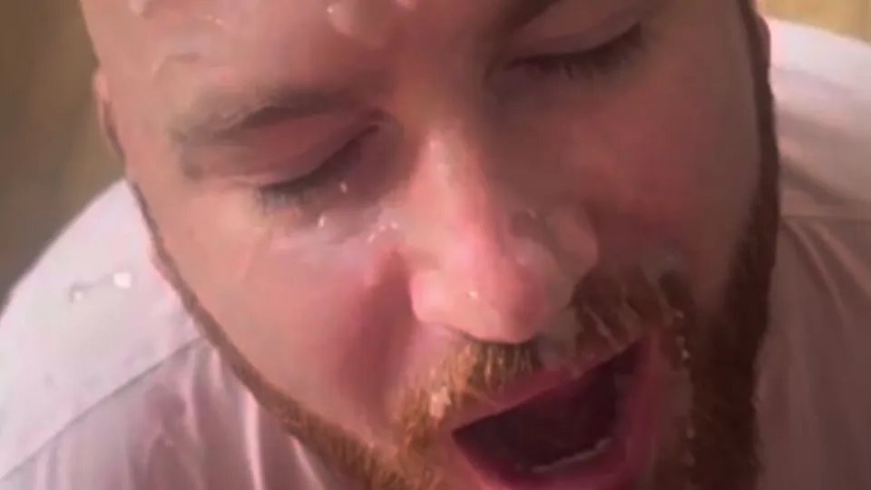 Bearded fag looks so happy getting covered in cum - ThisVid.com