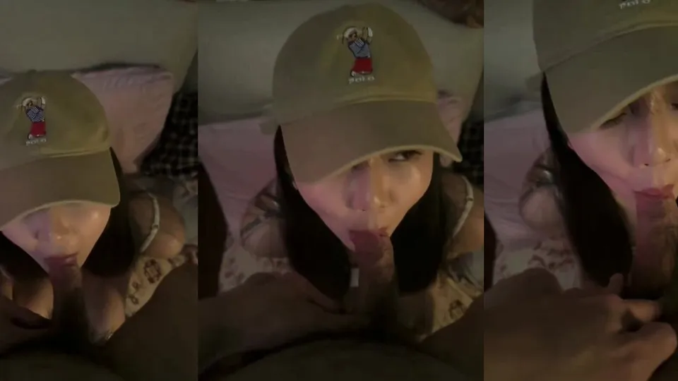 Beautiful girl wearing a hat gives blowjob and creampied  