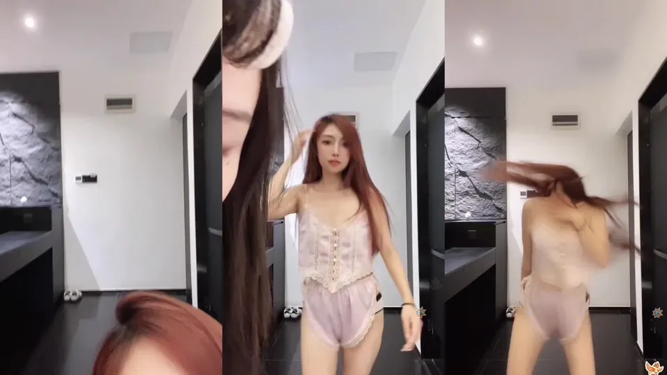 Beautiful girl wearing pajamas and dancing live broadcast