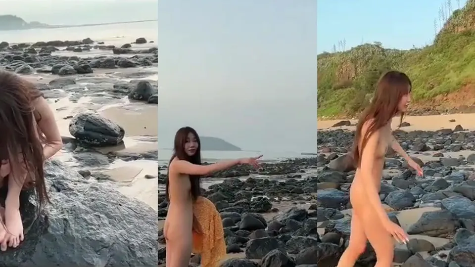 Beautiful girl with small breasts exposed at the beach 