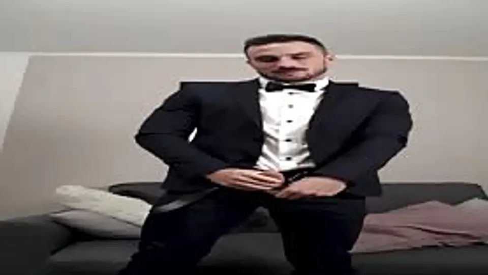 Beautiful newlywed stud masturbates before the party