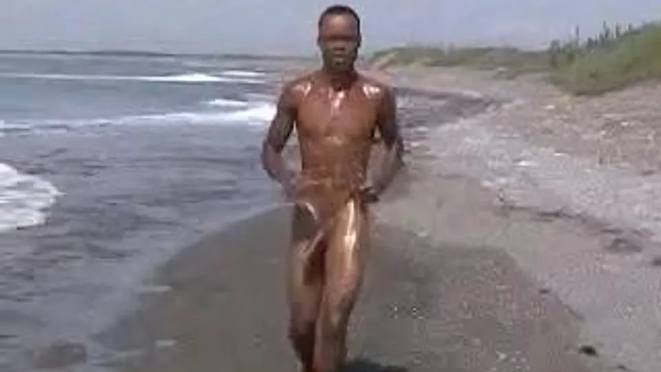 Black Man Jerks Off at the Beach