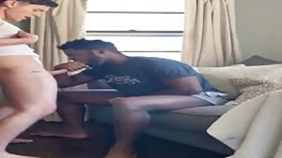 Black horny jock gets face fucked by big cock white guy