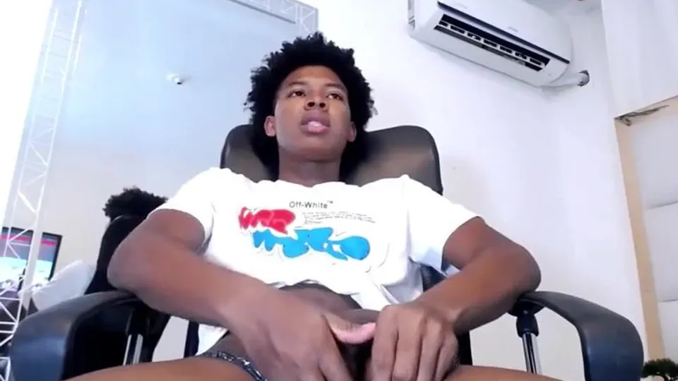 Black teen showing his big cock (no cum)