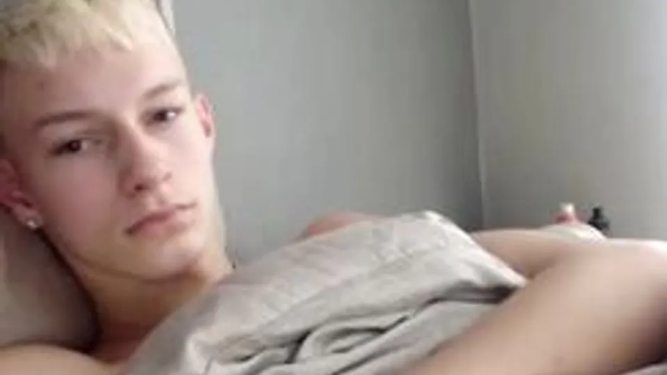 Blond boy jerking off solo