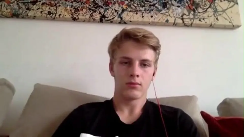 Blond college twink unloads for a girl