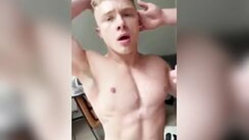 Blond muscular hunk sucking cock passionately