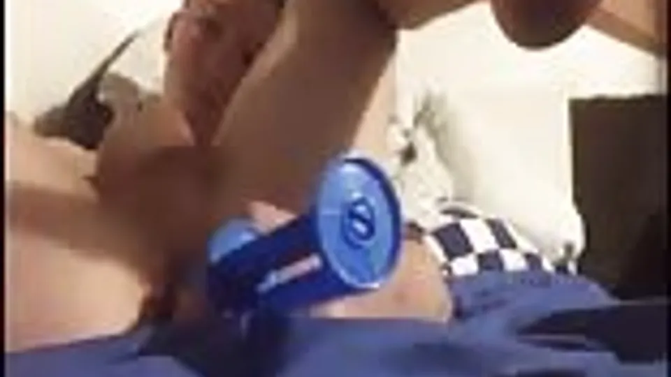 Blond teenager fingers and uses improvised toys in his ass