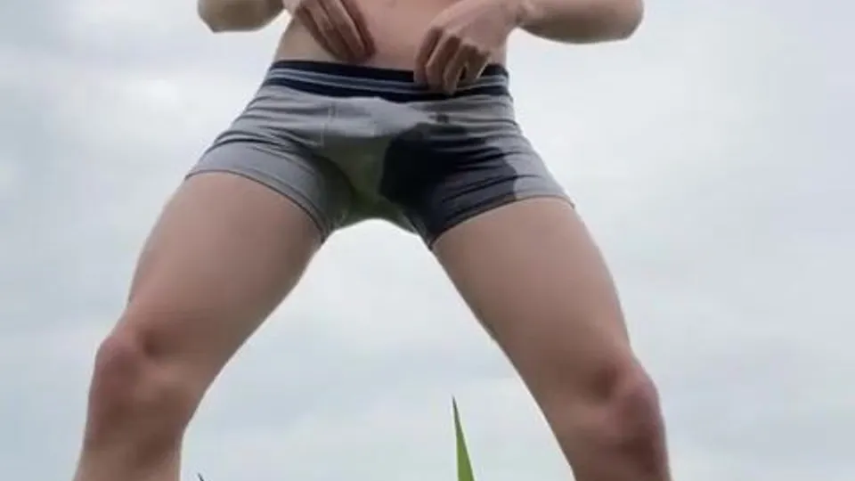 Blond Twink Pisses His Boxers Outdoors porn
