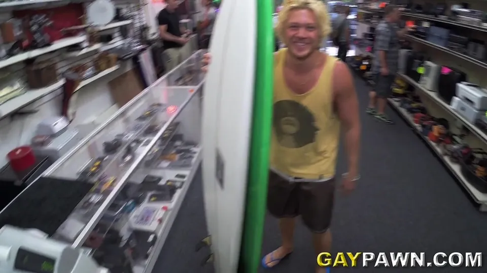 Blonde muscle surfer dude needs cash