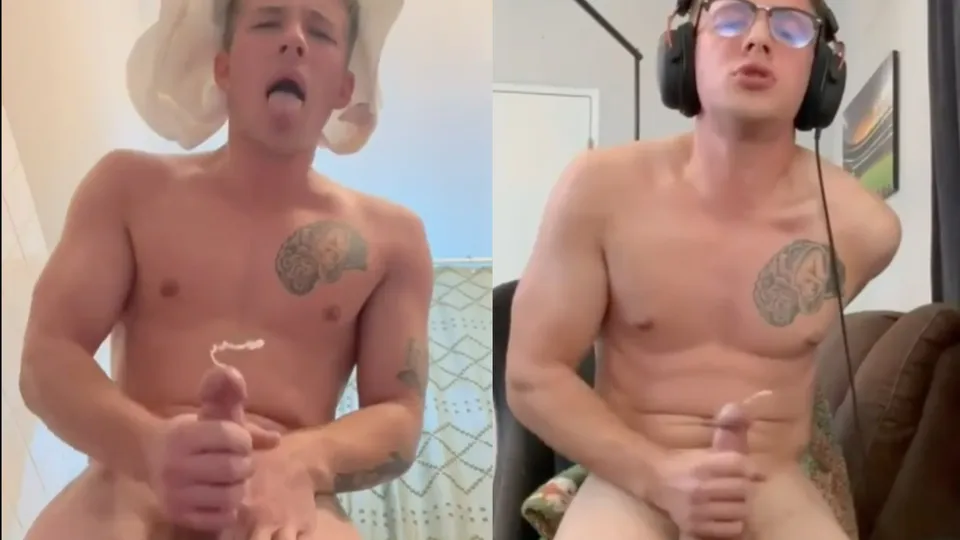 Blonde tatted jock jerking his cock & cumming 2 times - ThisVid.com