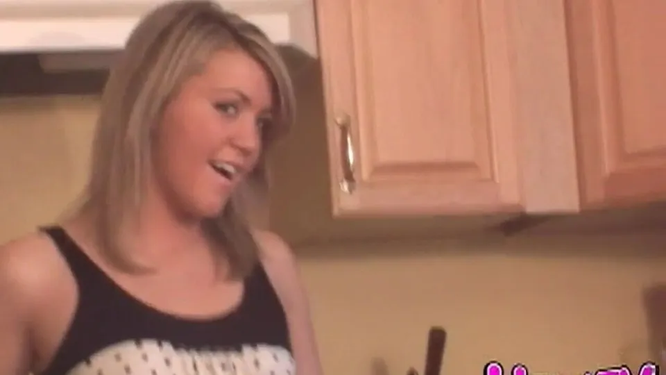 Blonde Teen's Kitchen Floor Masturbation