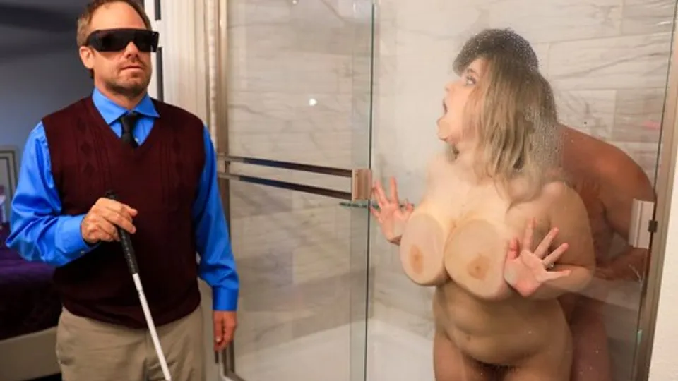 Blonde with big boobs cheats on her blind husband