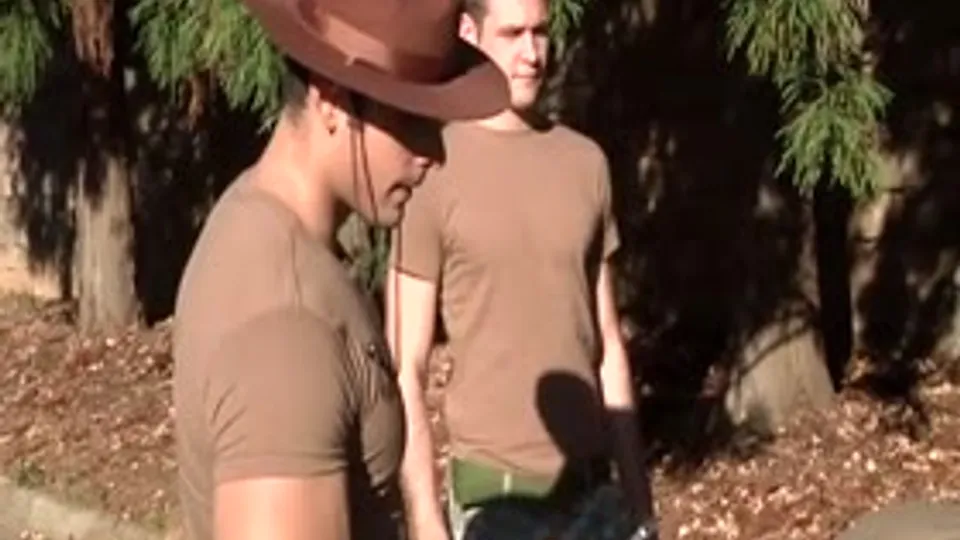 Bodybuilder Commander Owns Two Muscular Soldiers