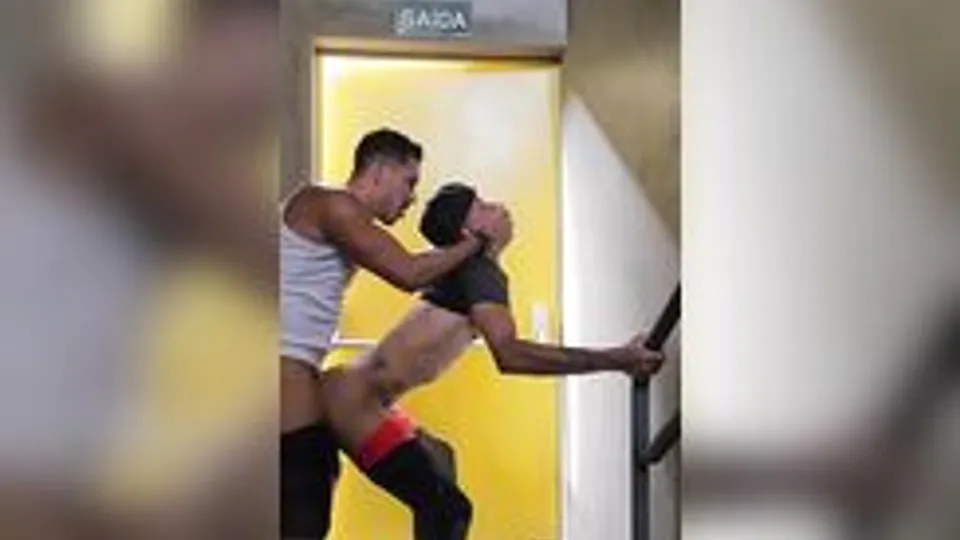 Boy follows another and fucks him on the stairs