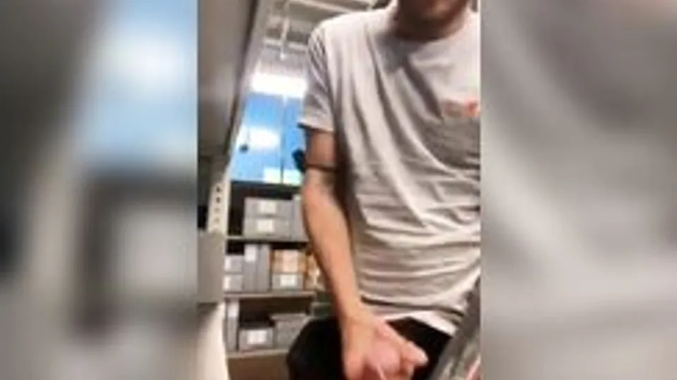 Boy masturbates clandestinely at work until he cums and eats his cum