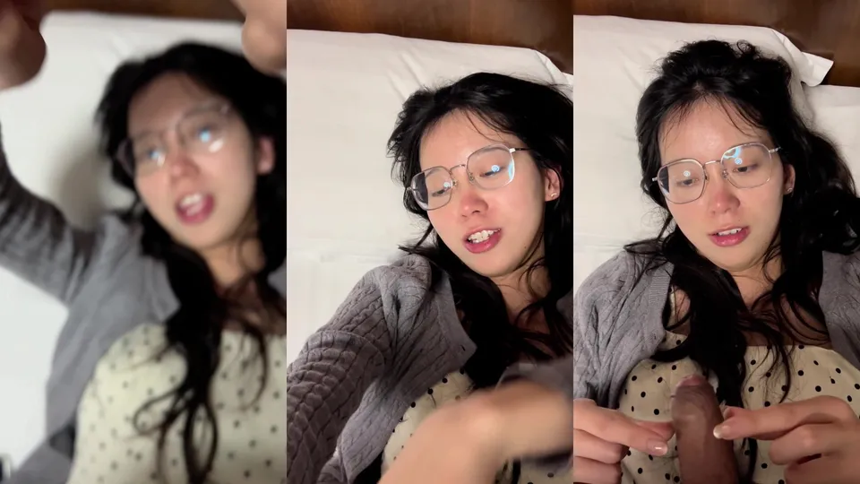 Boyfriend feeds cock to girl with glasses  