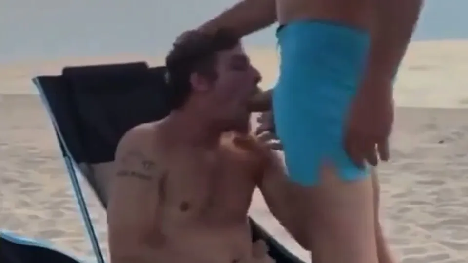 Gay Friends Suck and Cum on Beach