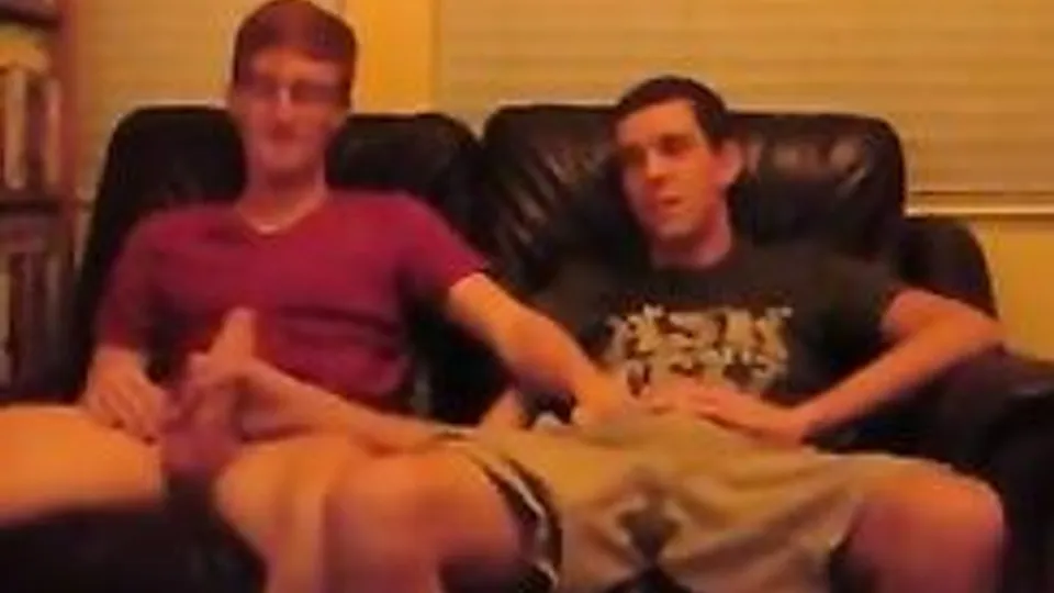 Buds Jerk Off Together, Cum While Watching Porn