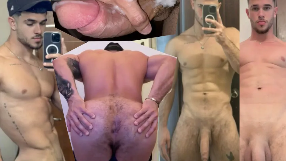 Buff fitness jock jerking his cock  cumming