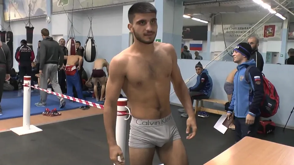 Grey CK Boxerbrief Bulge at Wrestling Weigh-In