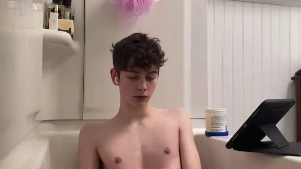 Bushy big dick twink piss and jerk