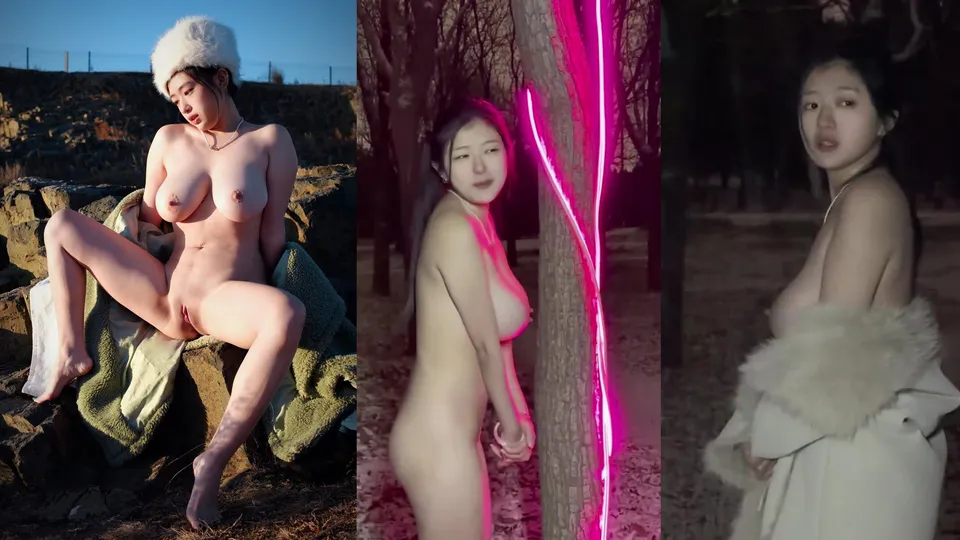 Busty model Si Que exposed herself in the snow for a photo shoot  