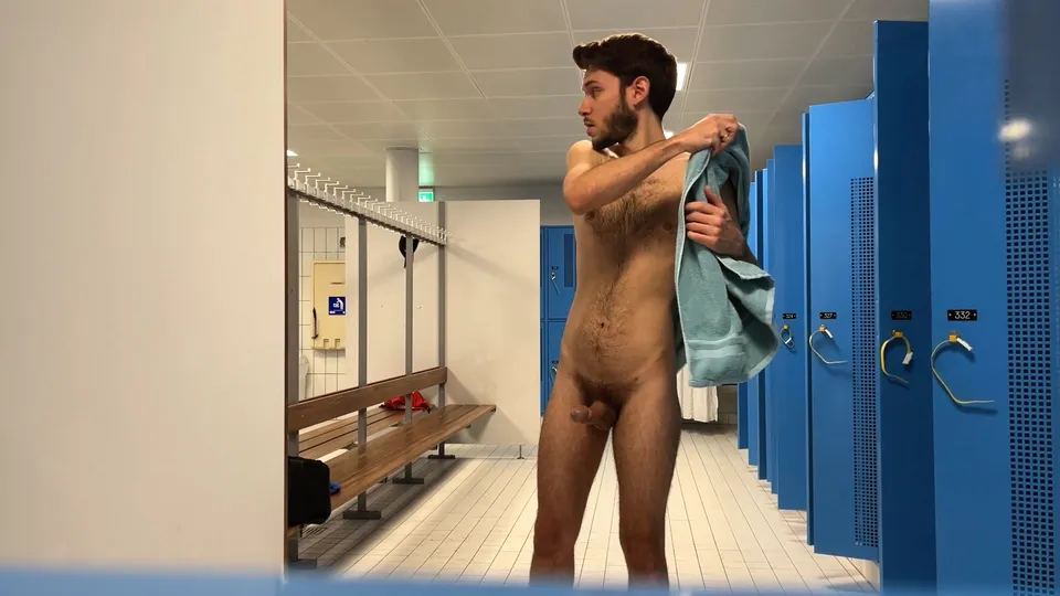 Caught in the locker room jerking and cumming! - ThisVid.com