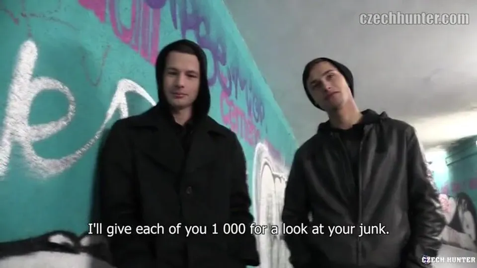CH 288, Camera guy pays 2 young guys, one in black hoodie and coat, the other in leat