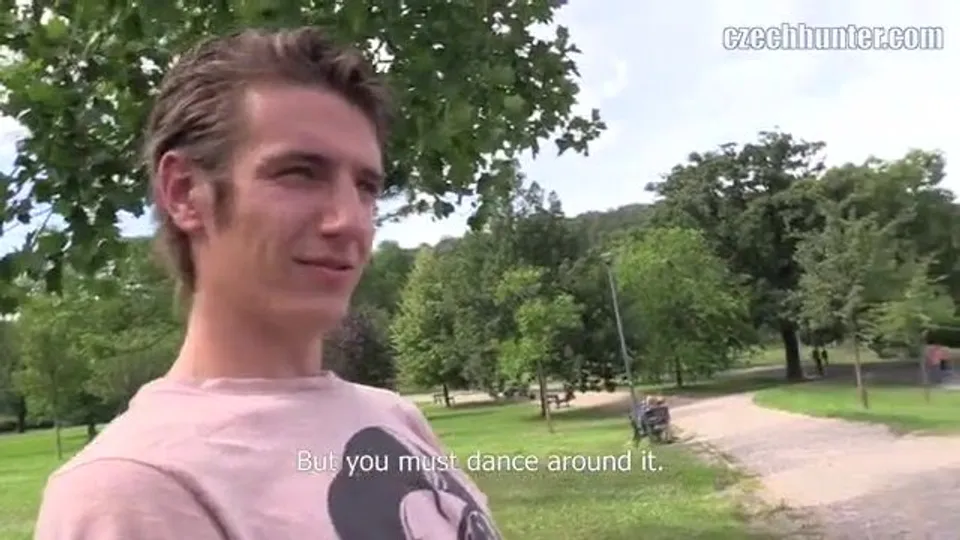 CH 307, Camera guy pays a young guy in pink T with black face image on it to suck and