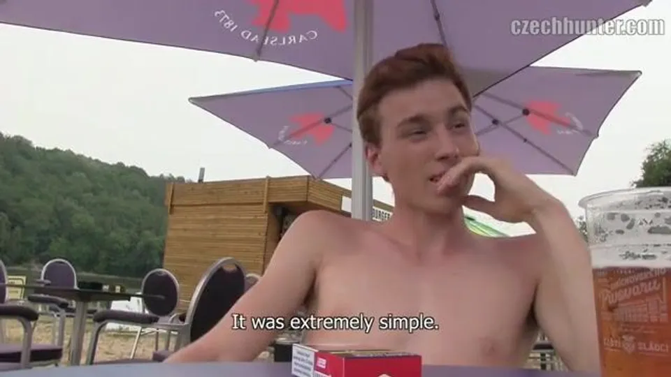 CH 361, Camera guy pays a young bare-chested guy, then in white "Bar and Grill" T, to